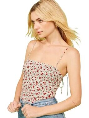 Reformation‎ Meyer Red & White Floral Smocked Top Size 10